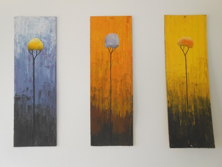 Trojobraz stromy- tempera, karton